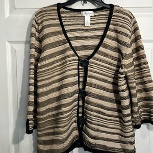 Draper’s & Damon’s Button Front Sweater - Size 1x - Brown, Black & White Striped